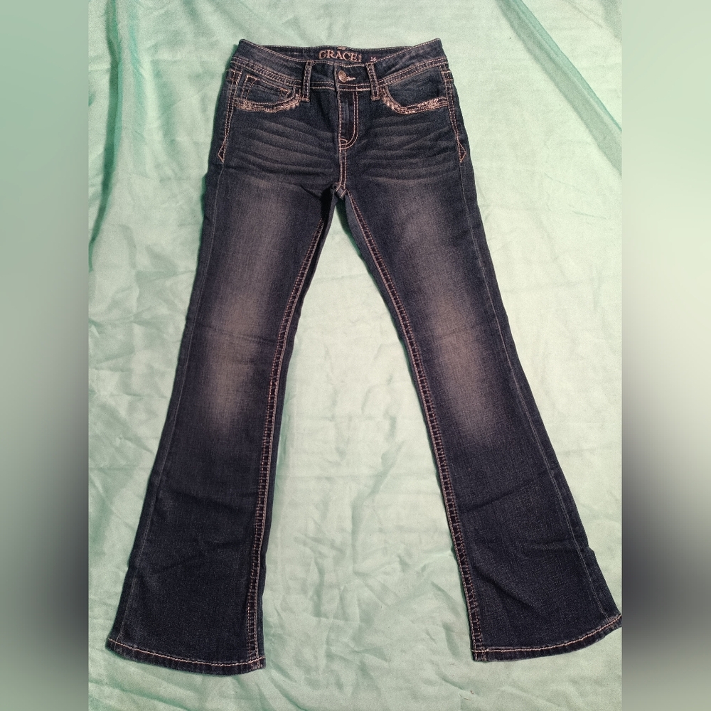 Grace in LA Dark Wash Blue Boot Cut Jeans